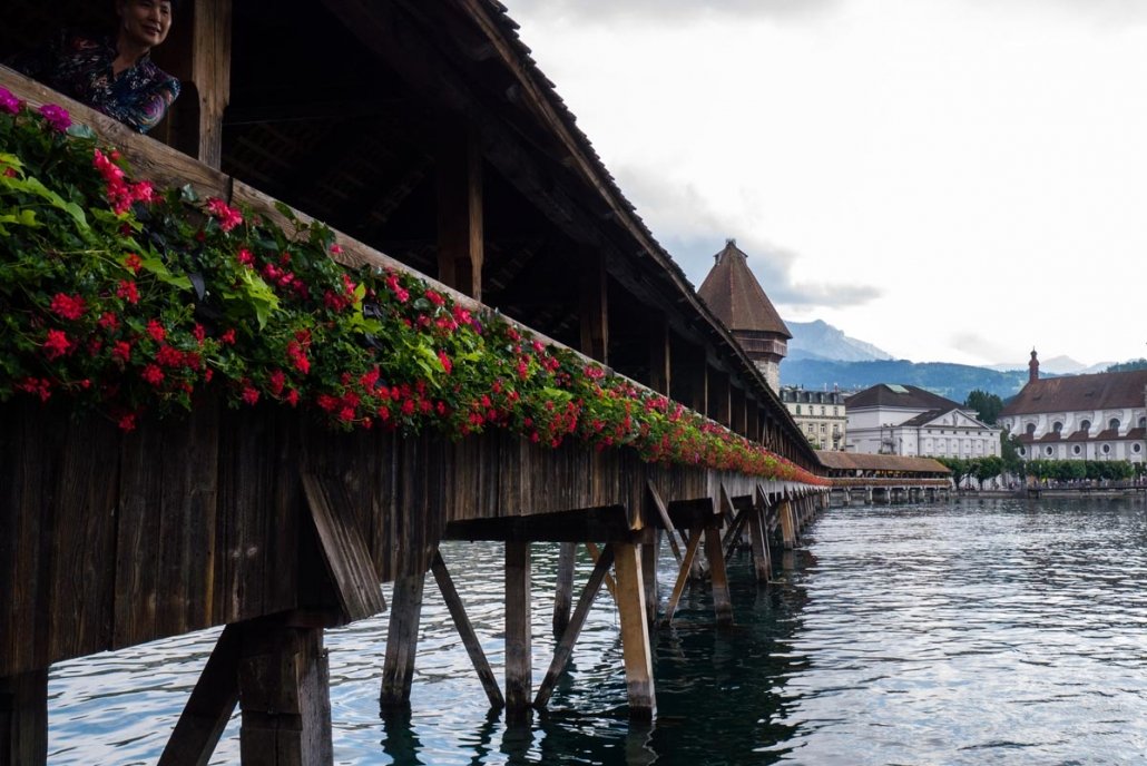 Chapel Bridge over lake Lucerne, Switzerland