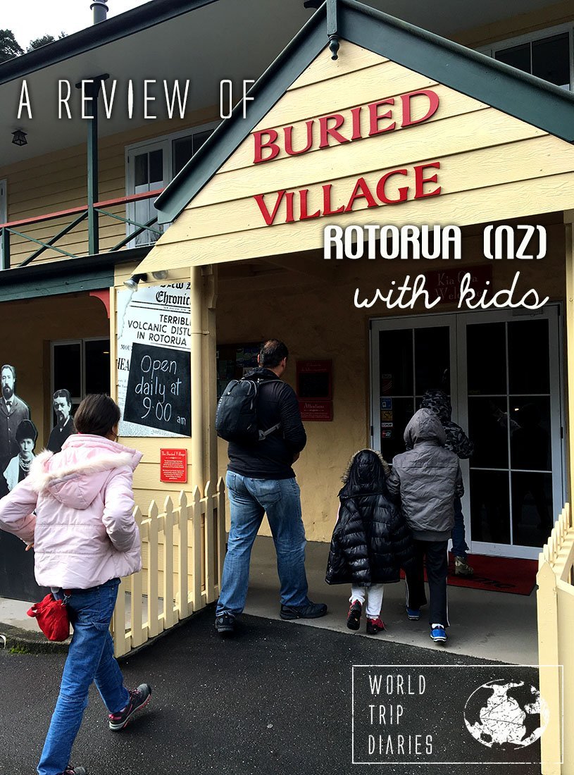 The family entering the museum of The Buried Village of Te Wairoa, in Rotorua, NZ. This museum is enormous, combining the real excavation sites, waterfalls, walking trail, and an incredibly informative indoors part about how it came to be The Buried Village.