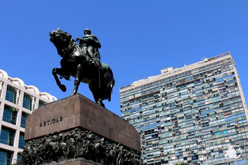 The statue above Jose Artigas Mausoleum, in Montevideo, Uruguay. It's free, the mausoleum isn't creepy and it's cool inside. This is where the old and the new Montevideo come together!q