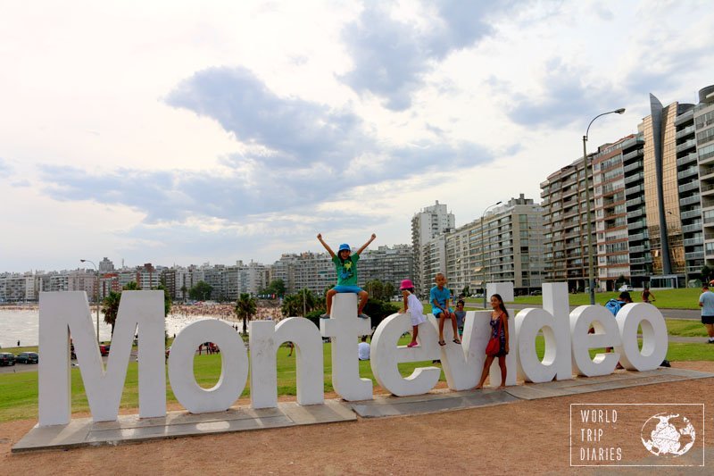 Montevideo sign at Los Pocitos Beach. Well, we did it!