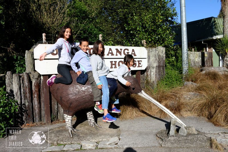 The kiwi is a flightless bird native of New Zealand. It's not as big as this statue, but it was fun, nonetheless, in Otorohanga Kiwi House, NZ, with kids