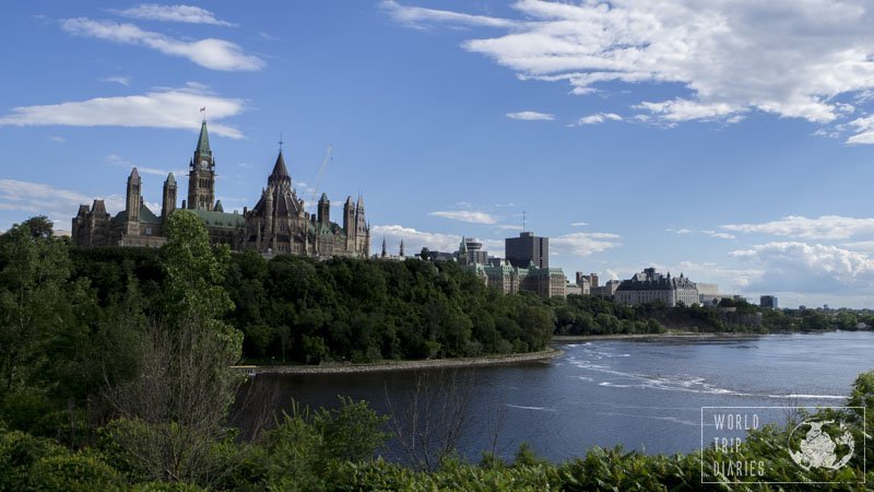 Rideau River and the Parliament building in Ottawa, Canada