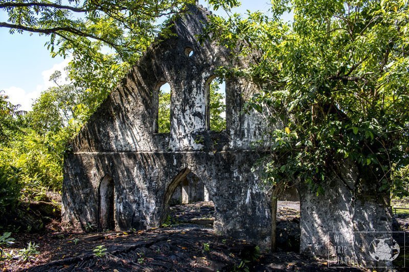 The church walls that were flooded by lava when the volcano erupted in Savaii, Samoa. The fields are open to visitors - click for more!