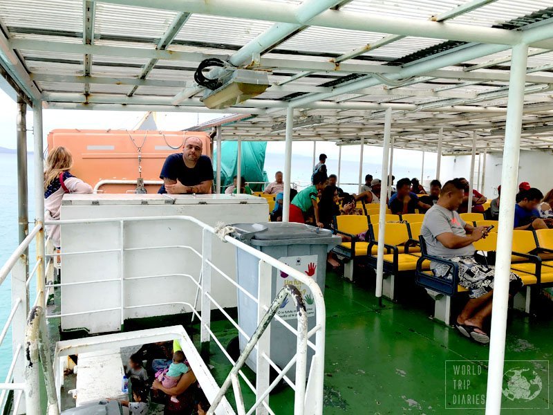 Inside Lady Samoa lll, the 'big boat' or the ferry between the 2 main islands of Western Samoa. It takes around an hour between the islands and the scenery is stunning. We're not very fond of ferries, but the view is always so worth it!