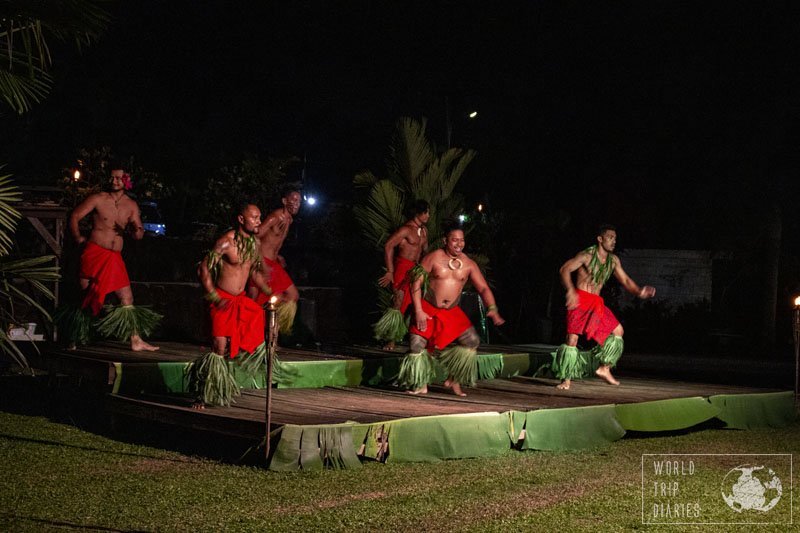 Men dancing in a cultural performance in Samoa. It's one of the things you can miss in Samoa with kids! Well, even without them!