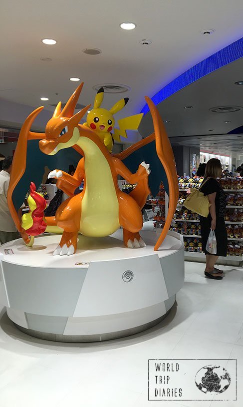 A human size Charizard and a Pikachu in Pokémon Center, Tokyo, Japan. Pokémon centers are great for the kids!