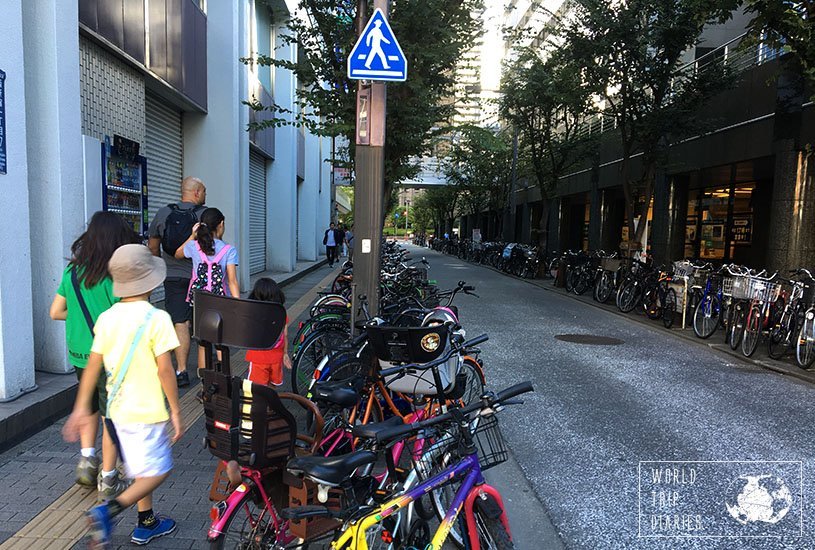 Bikes lined up over both sides of a street near Shinjuku Station, Tokyo. People really use their bikes in Japan, it's even a bit dangerous when they're speeding down the sidewalks.