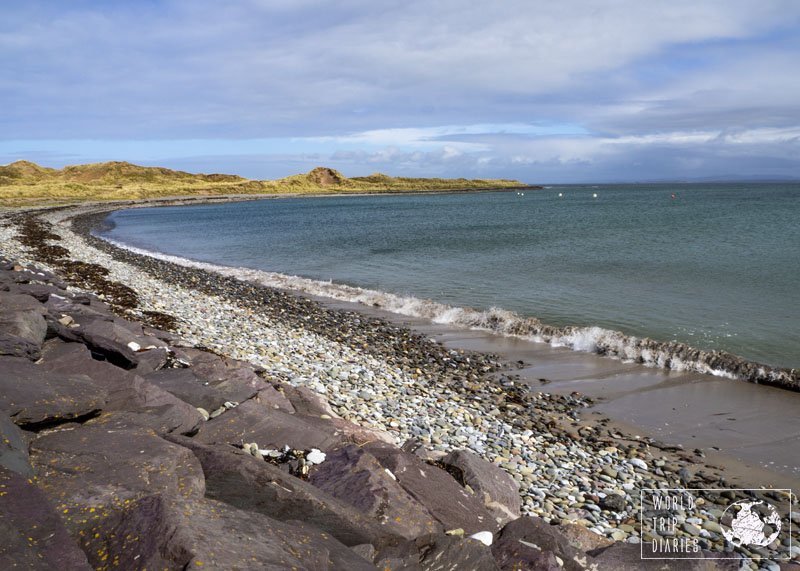 Castlegregory Beach, with its blue waters and rocky shore. Ireland has some lovely beaches all around.