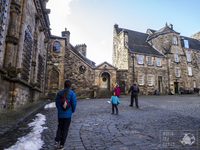 The kids and dad walking at the royal courtyard of the amazing Stirling Castle. If you have to choose one castle to visit in Scotland, make it Stirling Castle. It's so well kept that one could probably live there.